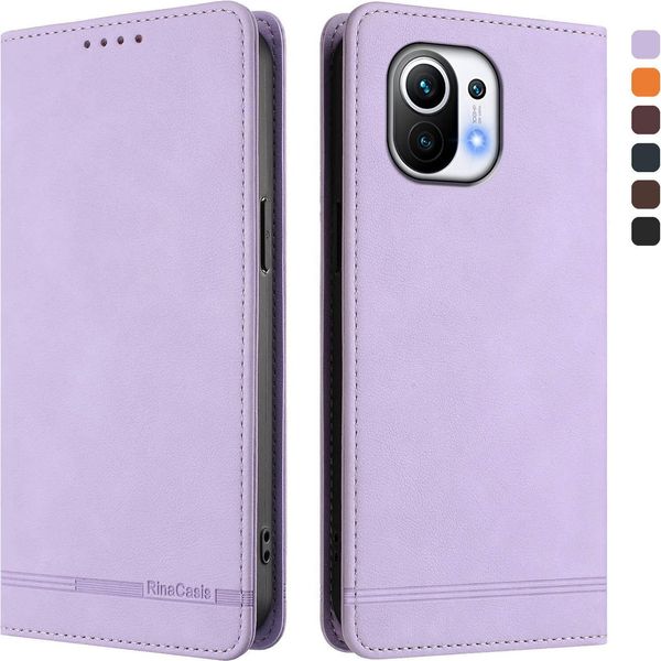 Custodia Per Xiaomi Mi 11, Custodia Retro In Finto Cuoio Flip Con Supporto E Slot Per Carte Viola-image