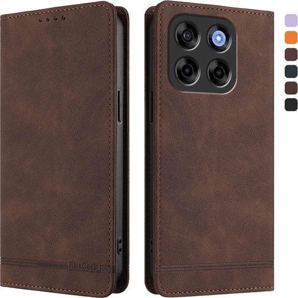 Custodia Per Zte Blade V70, Custodia Retro In Finto Cuoio Con Supporto E Slot Per Carte Di Credito Marrone-image