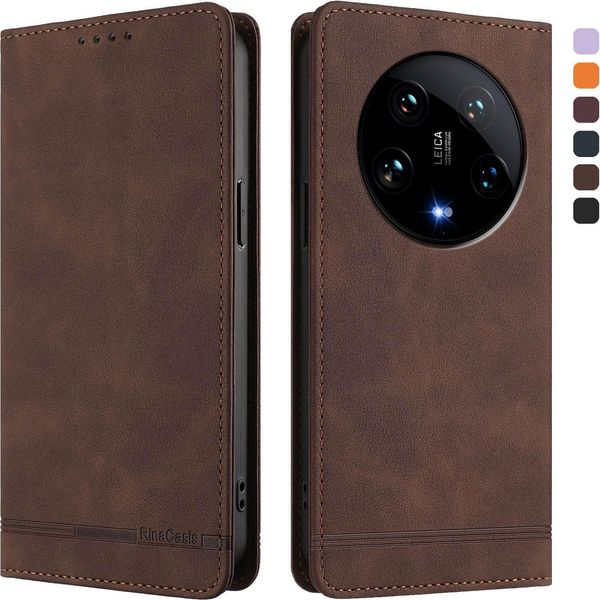 Custodia Per Xiaomi 14 Ultra, Custodia Retro In Finto Cuoio Con Supporto E Slot Per Carte Di Credito Marrone-image