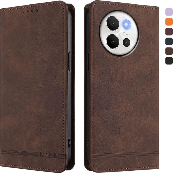 Custodia Per Vivo V30E / V40 Lite 5G, Custodia Retro In Finto Cuoio Con Supporto E Slot Per Carte Di Credito Marrone-image