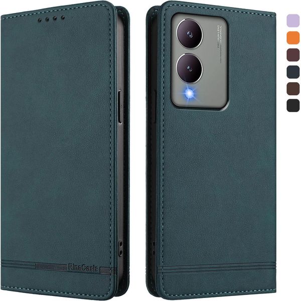 Custodia Per Vivo Y17S, Custodia Retro In Finto Cuoio Flip Con Supporto E Slot Per Carte Di Credito Verde-image
