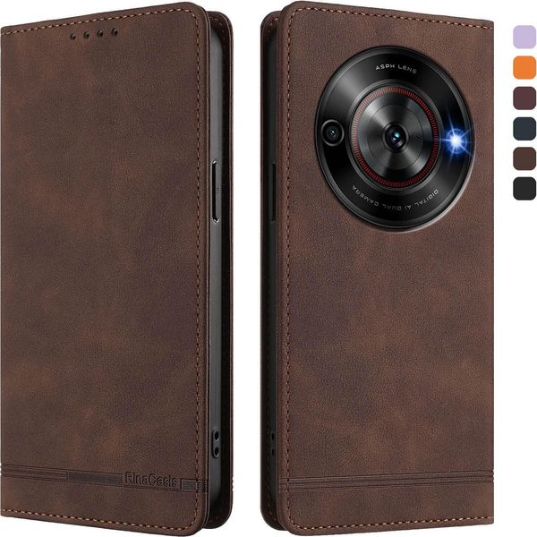 Custodia Per Zte Blade A75 5G, Custodia Retro In Finto Cuoio Con Supporto E Slot Per Carte Di Credito Marrone-image