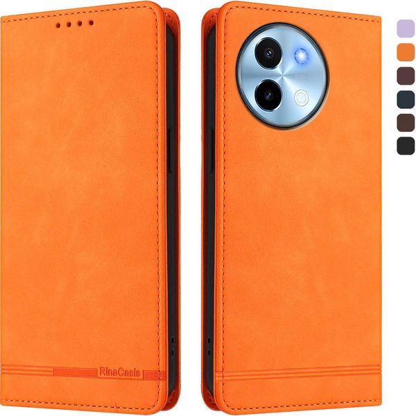 Custodia Per Vivo Y38 5G, Retro Custodia In Finto Cuoio Flip Con Supporto E Slot Per Carte Orange-image