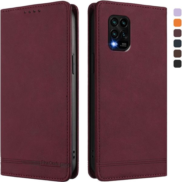 Custodia Per Xiaomi Mi 10 Lite, Retro Custodia In Finto Cuoio Flip Con Supporto E Slot Per Carte Rosso-image
