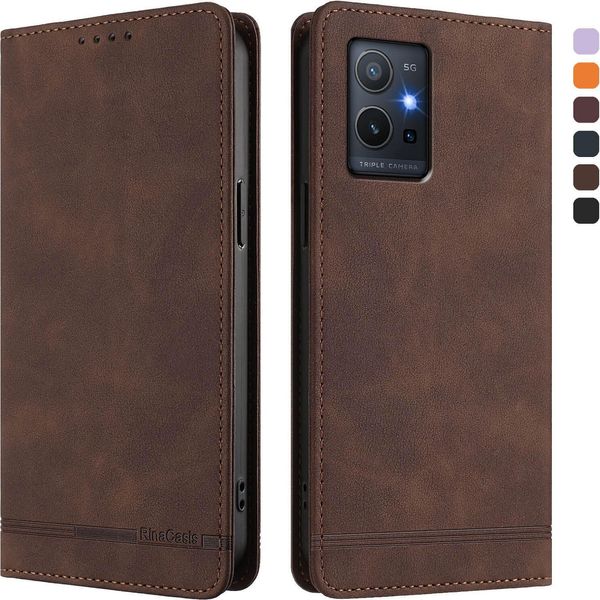 Custodia Per Vivo Y55 5G, Custodia Retro In Finto Cuoio Con Supporto E Slot Per Carte Di Credito Marrone-image
