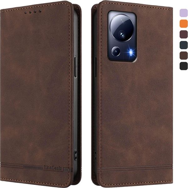 Custodia Per Xiaomi 13 Lite, Custodia Retro In Finto Cuoio Con Supporto E Slot Per Carte Di Credito Marrone-image