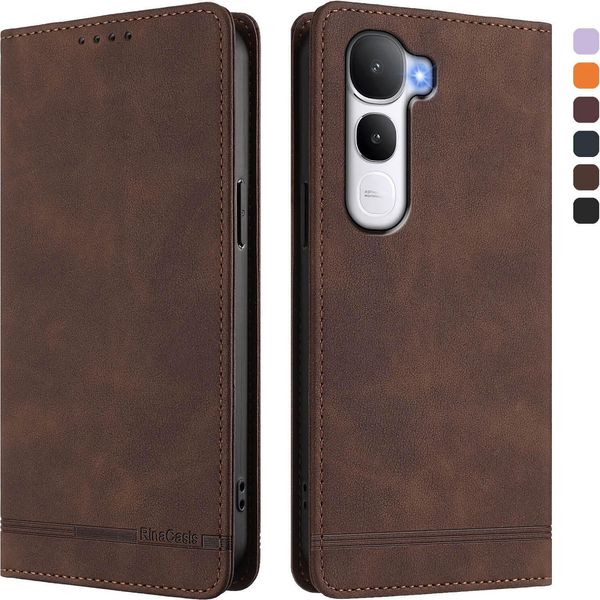 Custodia Per Vivo Y400, Custodia Retro In Finto Cuoio Con Supporto E Slot Per Carte Di Credito Marrone-image