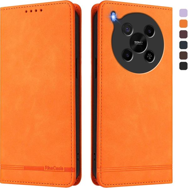 Custodia Per Zte Blade V70 Max, Custodia Retro In Finto Cuoio Flip Con Supporto E Slot Per Schede Arancione-image
