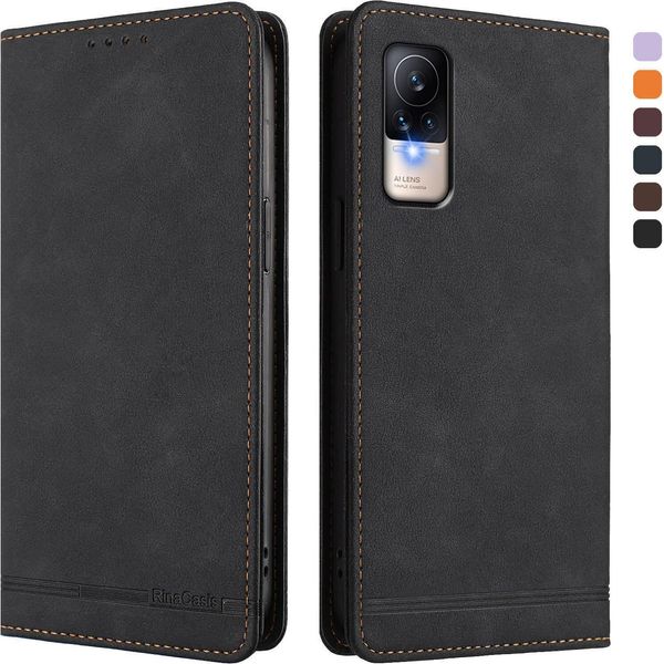 Custodia Per Xiaomi Civi 1S, Custodia Retro In Finto Cuoio Flip Con Supporto E Slot Per Carte Di Credito Nero-image