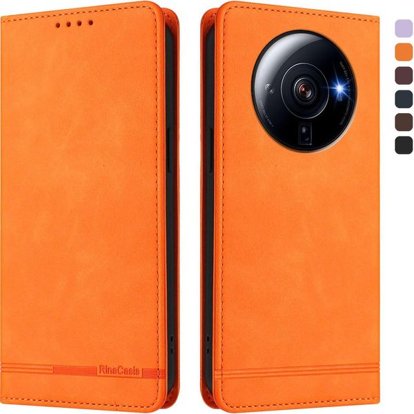 Custodia Per Xiaomi 12S Ultra, Retro Custodia In Finto Cuoio Flip Con Supporto E Slot Per Carte Orange-image