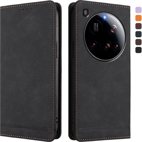 Custodia Per Xiaomi 15 Ultra, Custodia Retro In Finto Cuoio Flip Con Supporto E Slot Per Schede Nero-image