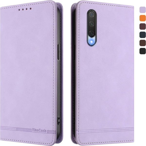 Custodia Per Xiaomi Mi Cc9E / Mi A3, Retro Custodia In Finto Cuoio Flip Con Supporto E Slot Per Carte Viola-image