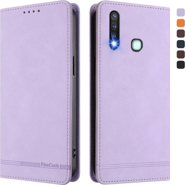 Custodia Per Vivo Y19, Custodia Retro In Finto Cuoio Flip Con Supporto E Slot Per Carte Di Credito Viola-image
