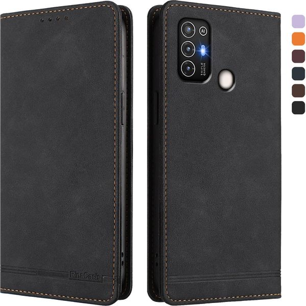 Custodia Per Zte Blade A52, Custodia Retro In Finto Cuoio Flip Con Supporto E Slot Per Schede Nero-image