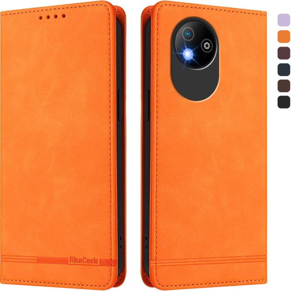 Custodia Per Zte Blade A35 Lite, Custodia Retro In Finto Cuoio Con Supporto E Slot Per Schede Arancione-image