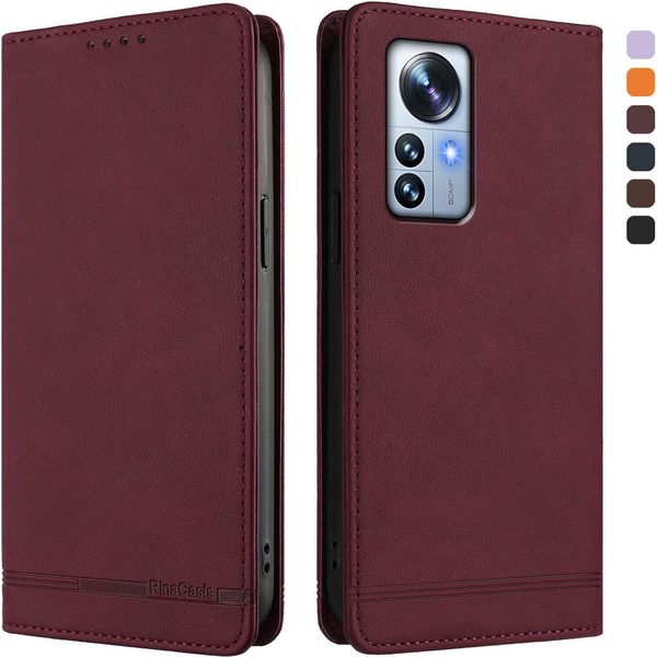 Custodia Per Xiaomi 12 Pro / 12S Pro, Retro Custodia Flip In Finto Cuoio Con Supporto E Slot Per Carte Rosso-image