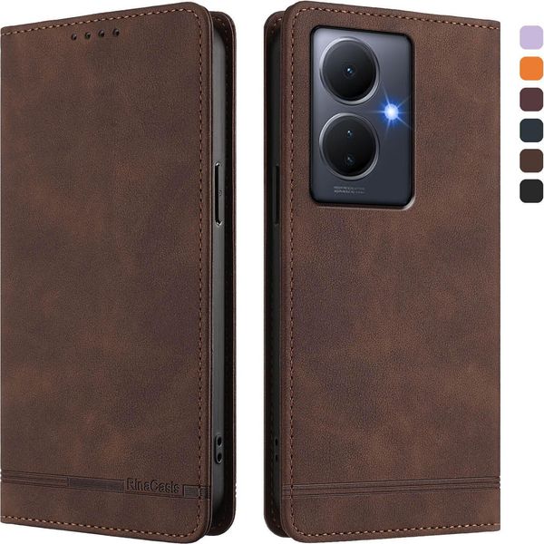Custodia Per Vivo Y78 Plus, Custodia Retro In Finto Cuoio Con Supporto E Slot Per Carte Di Credito Marrone-image