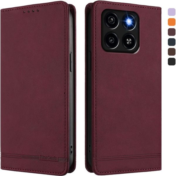 Custodia Per Zte Blade A35 / A55, Custodia Retro In Finto Cuoio Con Supporto E Slot Per Carte Di Credito Rosso-image
