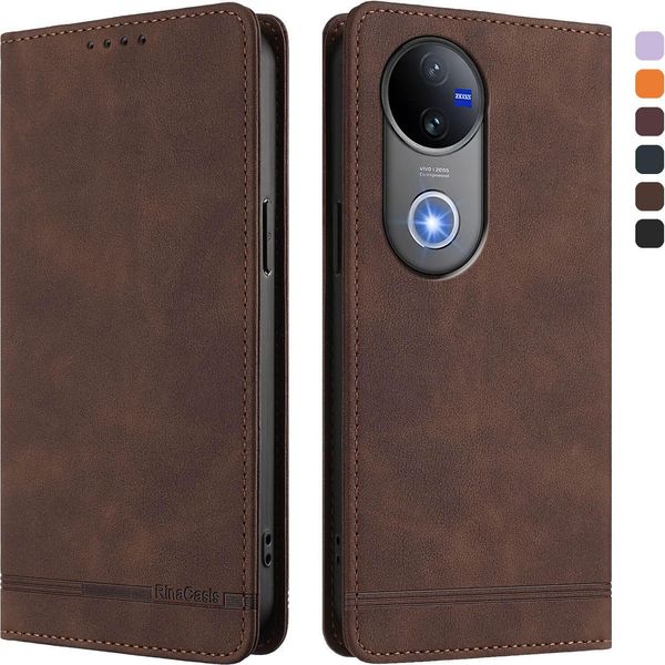 Custodia Per Vivo V50 5G, Custodia Retro In Finto Cuoio Con Supporto E Slot Per Carte Di Credito Marrone-image