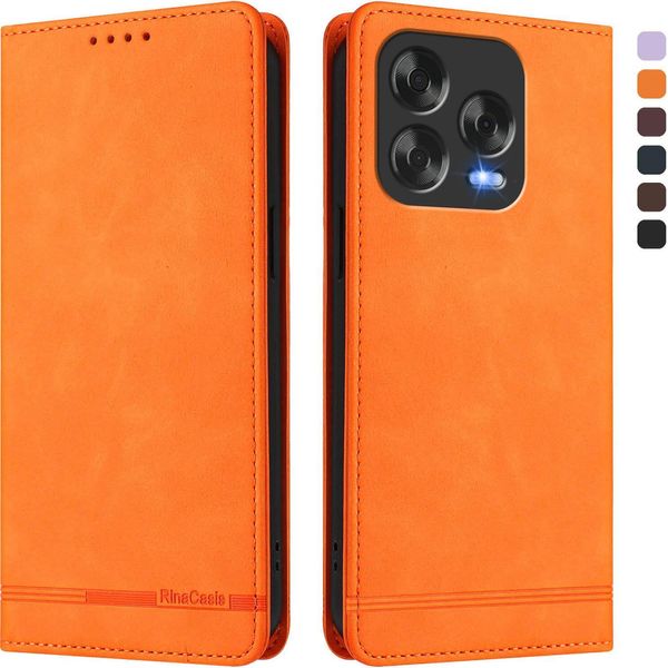 Custodia Per Zte Blade V70 Vita/Blade V70 Design, Retro Custodia Flip In Finto Cuoio Con Supporto E Slot Per Schede Arancione-image