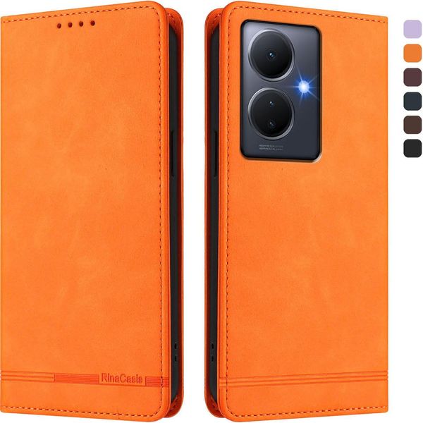 Custodia Per Vivo Y78 Plus, Custodia Retro In Finto Cuoio Con Supporto E Slot Per Carte Di Credito Arancione-image