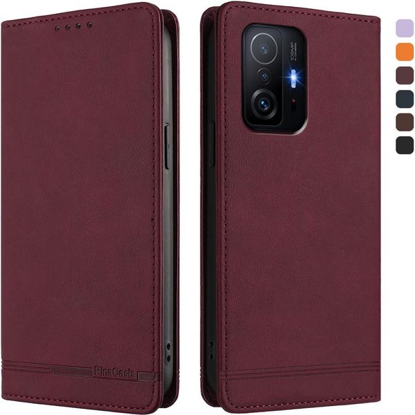 Custodia Per Xiaomi 11T / Xiaomi 11T Pro, Retro Custodia Flip In Finto Cuoio Con Supporto E Slot Per Carte Rosso-image