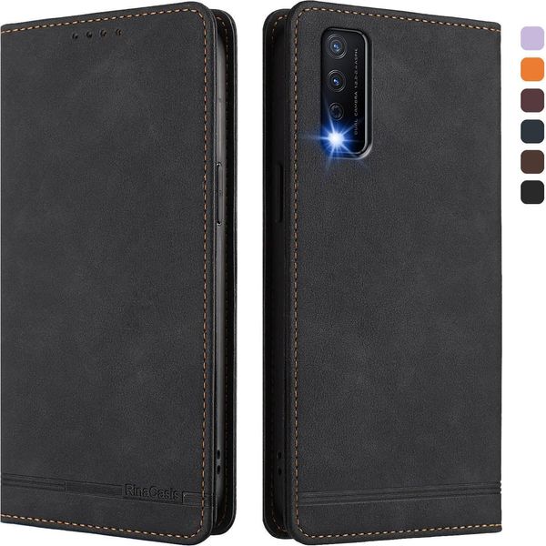 Custodia Per Vivo Y20, Custodia Retro In Finto Cuoio Flip Con Supporto E Slot Per Schede Nero-image