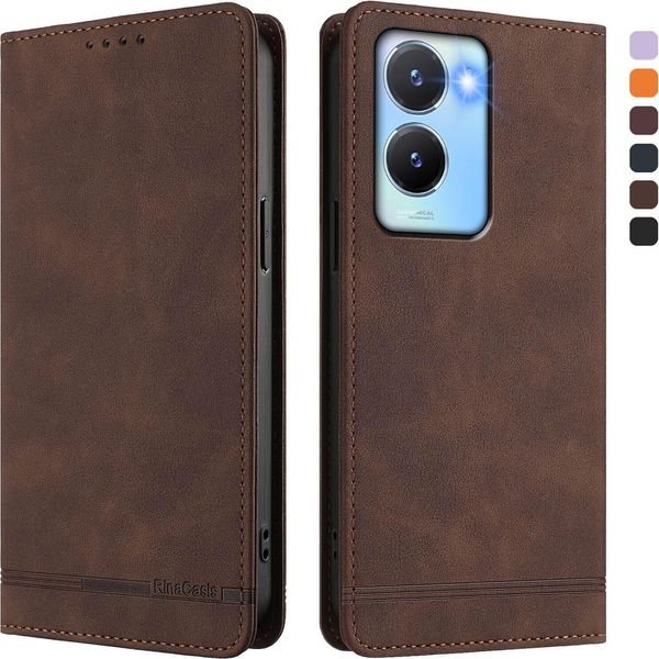 Custodia Per Vivo Y56 5G, Custodia Retro In Finto Cuoio Con Supporto E Slot Per Carte Di Credito Marrone-image