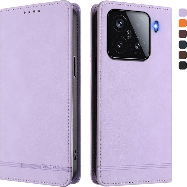 Custodia Per Xiaomi 15, Custodia Retro In Finto Cuoio Con Supporto E Slot Per Carte Di Credito Viola-image