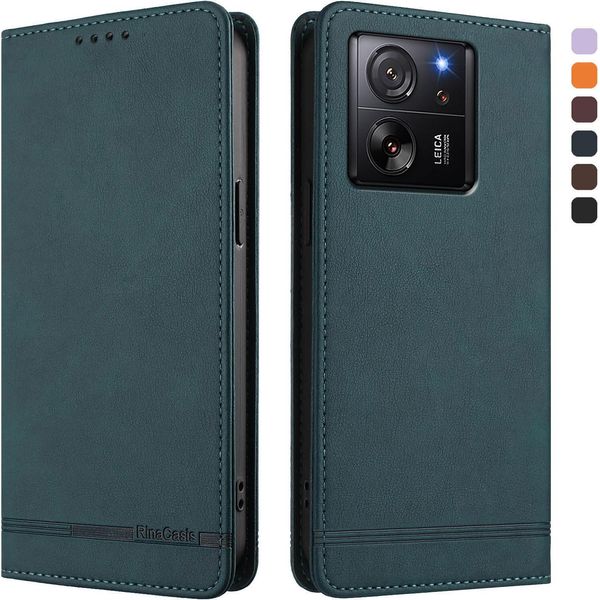 Custodia Per Xiaomi 13T / Xiaomi 13T Pro, Retro Custodia Flip In Finto Cuoio Con Supporto E Slot Per Schede Verde-image