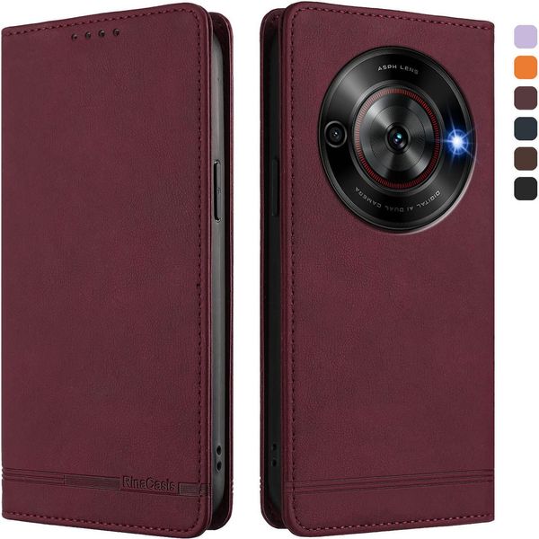 Custodia Per Zte Blade A75 5G, Custodia Retro In Finto Cuoio Con Supporto E Slot Per Carte Rosso-image