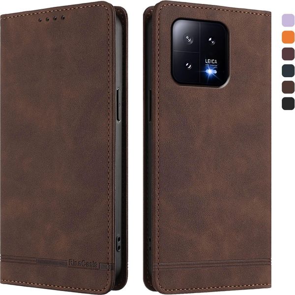 Custodia Per Xiaomi 13, Retro In Finto Cuoio Flip Case Con Supporto E Slot Per Schede Brown-image