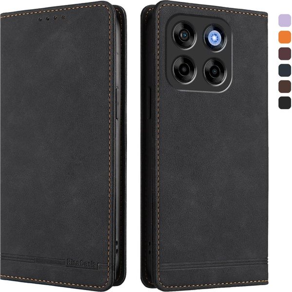 Custodia Per Zte Blade V70, Custodia Retro In Finto Cuoio Flip Con Supporto E Slot Per Schede Nero-image