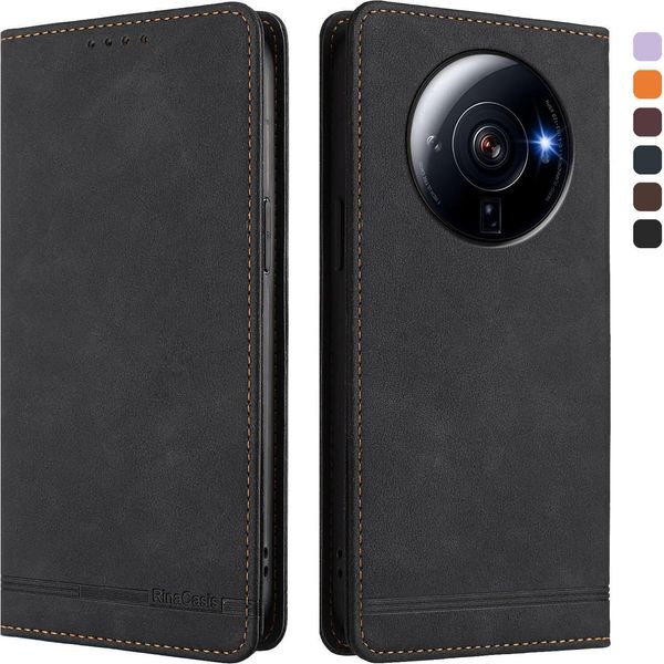 Custodia Per Xiaomi 12S Ultra, Retro Custodia In Finto Cuoio Flip Con Supporto E Slot Per Carte Nero-image