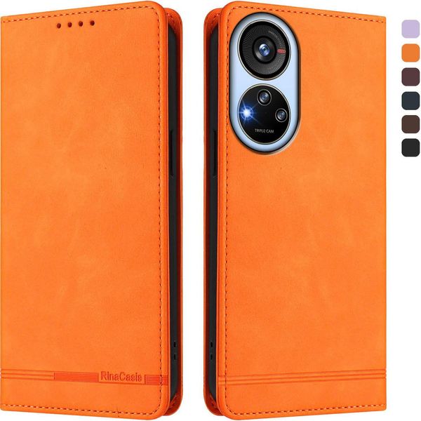 Custodia Per Zte Blade V40S, Custodia Retro In Finto Cuoio Flip Con Supporto E Slot Per Schede Arancione-image