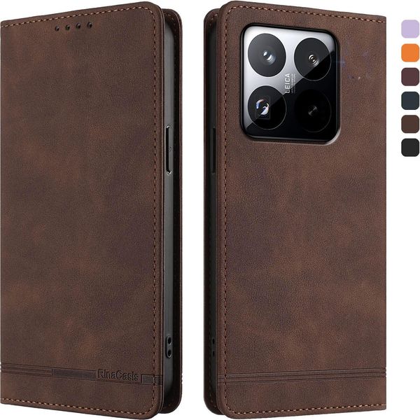 Custodia Per Xiaomi 15T, Retro In Finto Cuoio Flip Case Con Supporto E Slot Per Schede Brown-image