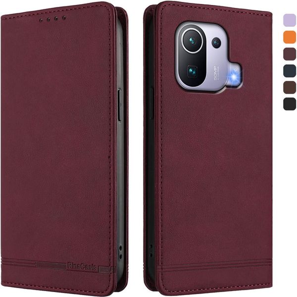 Custodia Per Xiaomi Mi 11 Pro, Custodia Retro In Finto Cuoio Con Supporto E Slot Per Carte Rosso-image