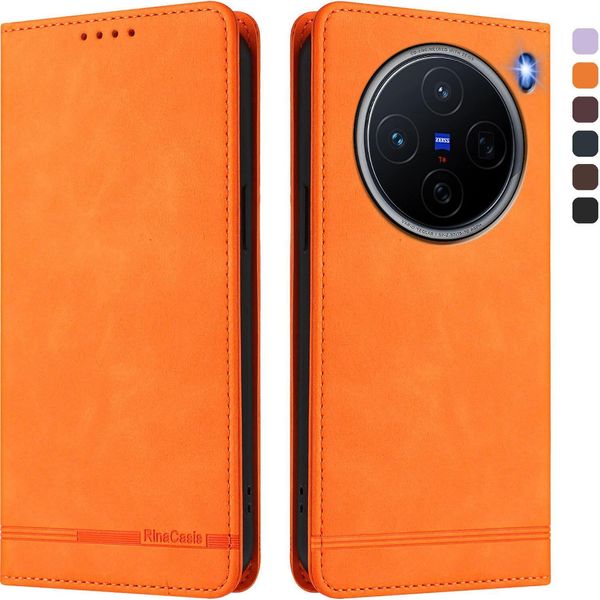 Custodia Per Vivo X200, Custodia Retro In Finto Cuoio Con Supporto E Slot Per Carte Di Credito Arancione-image