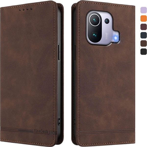 Custodia Per Xiaomi Mi 11 Pro, Custodia Retro In Finto Cuoio Con Supporto E Slot Per Carte Di Credito Marrone-image