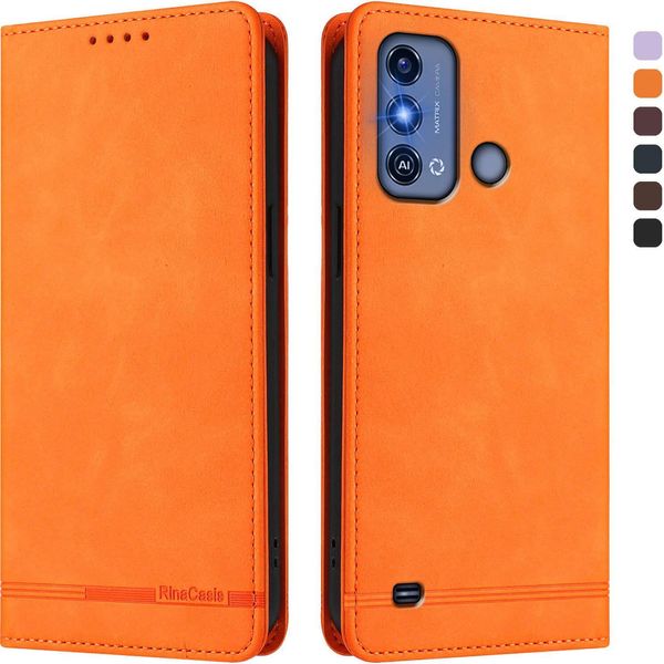 Custodia Per Zte Blade A53 Pro, Custodia Retro In Finto Cuoio Flip Con Supporto E Slot Per Schede Arancione-image