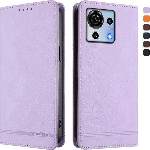 Custodia Per Zte Blade V50 Vita, Custodia Retro In Finto Cuoio Con Supporto E Slot Per Carte Di Credito Viola-image