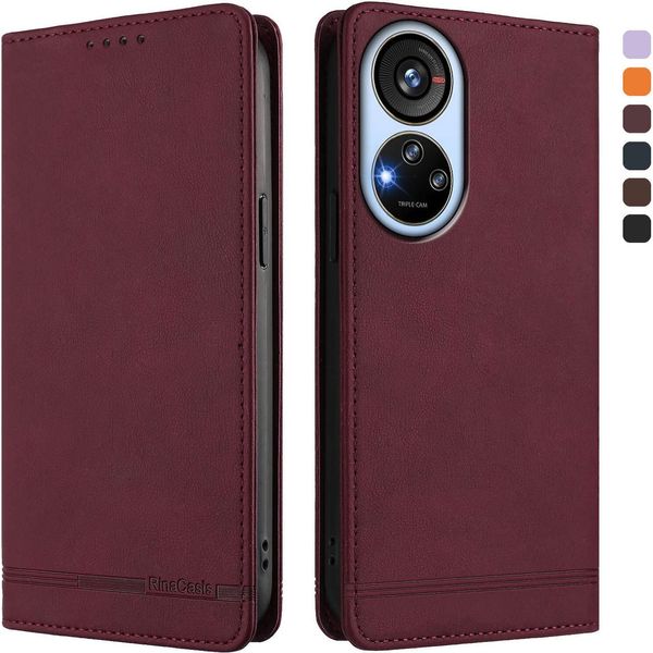 Custodia Per Zte Blade V40S, Custodia Retro In Finto Cuoio Con Supporto E Slot Per Carte Rosso-image