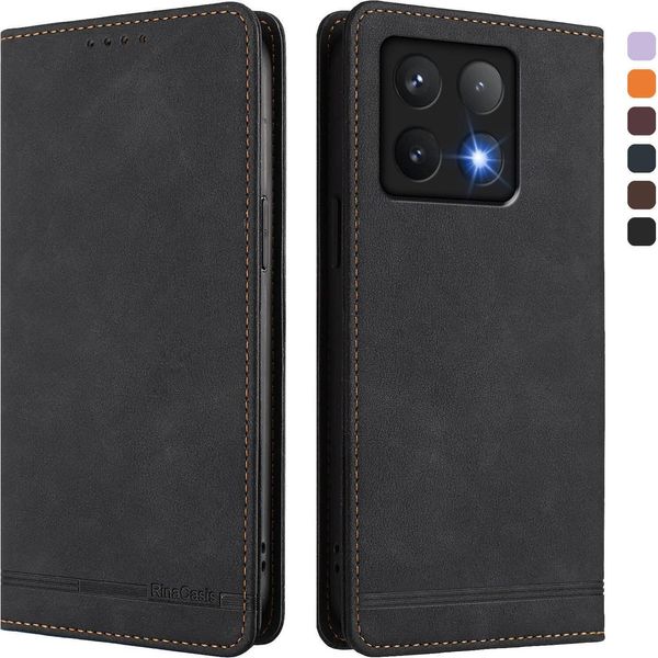 Custodia Per Xiaomi 14T, Retro Custodia In Finto Cuoio Flip Con Supporto E Slot Per Carte Nero-image