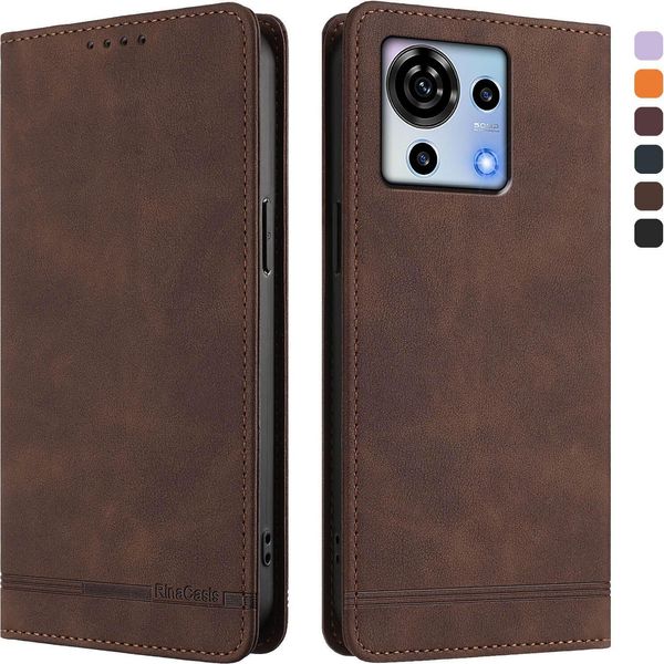 Custodia Per Zte Blade V50 Vita, Custodia Retro In Finto Cuoio Con Supporto E Slot Per Carte Di Credito Marrone-image