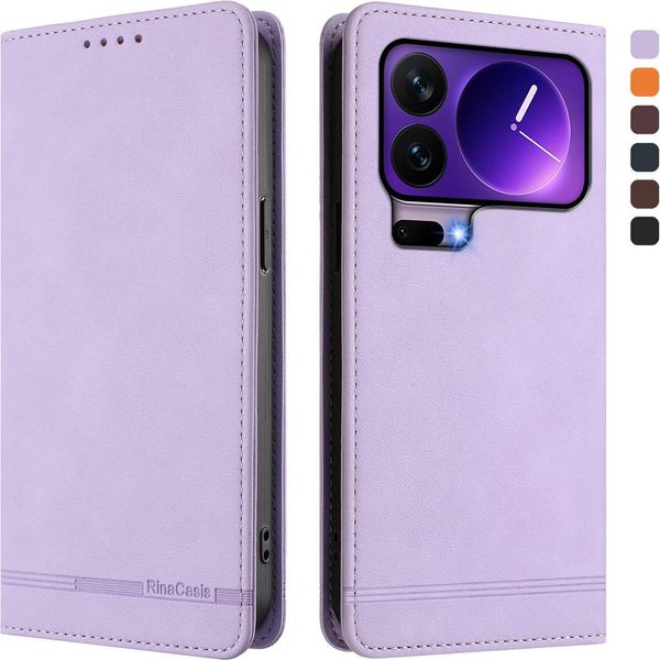 Custodia Per Xiaomi 17 Pro, Custodia Retro In Finto Cuoio Flip Con Supporto E Slot Per Carte Purple-image