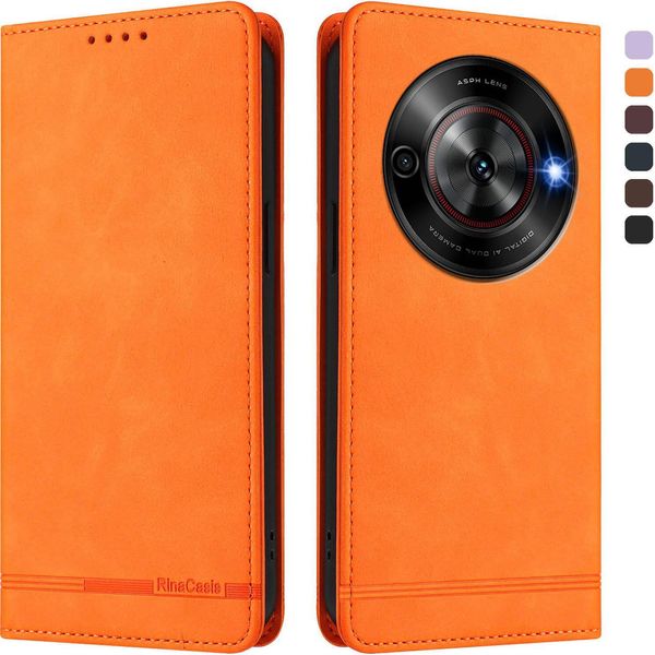 Custodia Per Zte Blade A75 5G, Custodia Retro In Finto Cuoio Con Supporto E Slot Per Schede Arancione-image