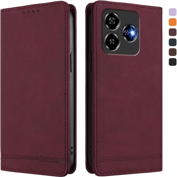 Custodia Per Zte Blade V60 Vita/V60 Design/Axon 60 Lite, Custodia Flip Retro In Finto Cuoio Con Supporto E Slot Per Carte Rosso-image