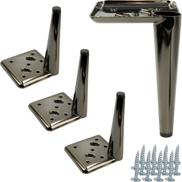 Set Di Gambe Per Mobili Cromate Nere Da 4 A 15 Cm Di Altezza, Elegante Stile "Stiletto"", Ideale Per Mobili Imbottiti E Mobili Tv, Con Accessori Di Montaggio E Piedini Di Protezione."-image