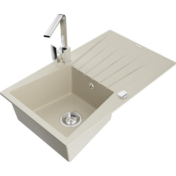 Mexen Cesar Lavello In Granito A 1 Vasca Con Scolapiatti E Miscelatore Cucina Rita, Beige - 6514-69-670300-00-image