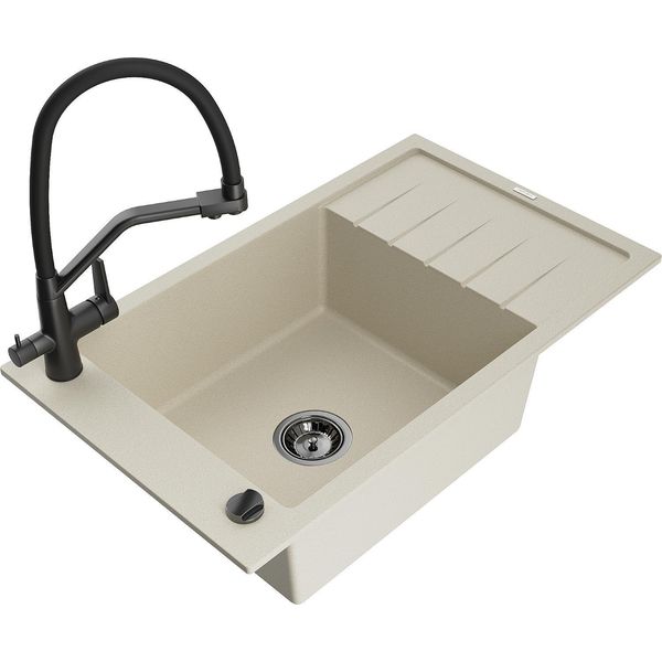 Mexen Elias Lavello Da Cucina In Granito 1 Vasca Con Sgocciolatoio E Rubinetto Duo, Beige - 6511-69-671701-70-B-image
